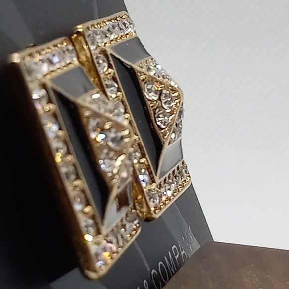 New York & Co Statement Post Gold Black Crystal Square Pierced Post Earrings New - Picture 1 of 5